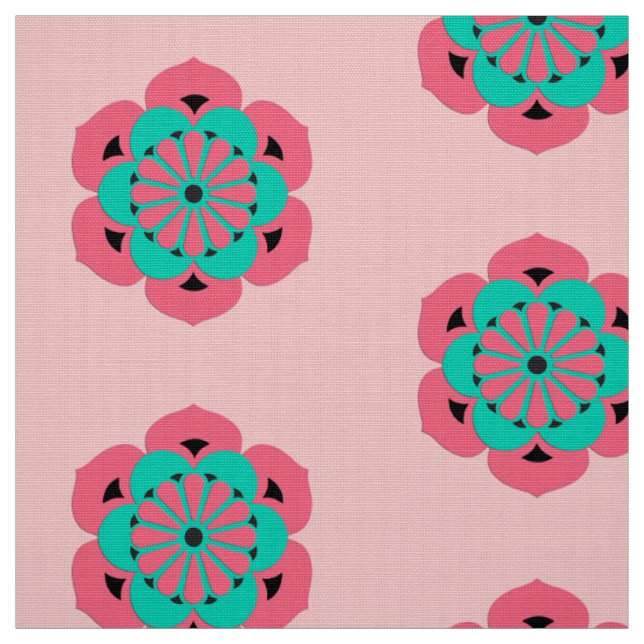Tecido Mandala da Flor de Lótus, Rosa Coral e Turquesa (Modelo)