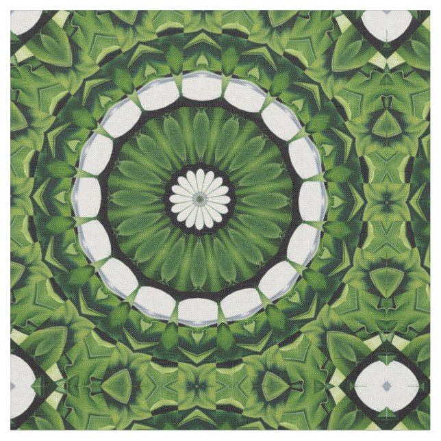 Tecido Mandala de Flora Verde e Branco Tropical (Detalhe)