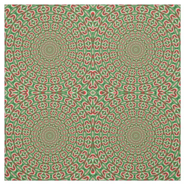 Tecido Mandala de Natal em Verde e Vermelho com Branco de (Modelo)