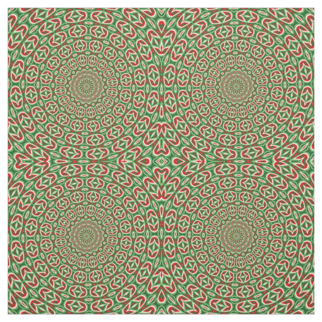 Tecido Mandala De Natal Verde E Vermelho E Branco (Modelo)