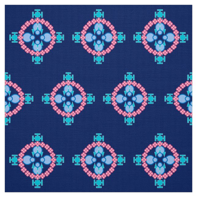 Tecido Mandala de quatro pontos, Indigo Azul, Turquesa e  (Modelo)