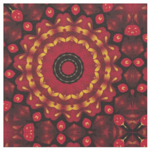 Tecido Mandala Dourado Sobre Vermelho