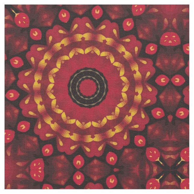 Tecido Mandala Dourado Sobre Vermelho (Detalhe)