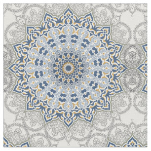 Tecido Mandala kaleidoscope padrão floral azul