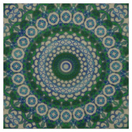 Tecido Mandala verde, azul e cinzenta