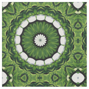 Tecido Mandala verde e branca tropical da flora
