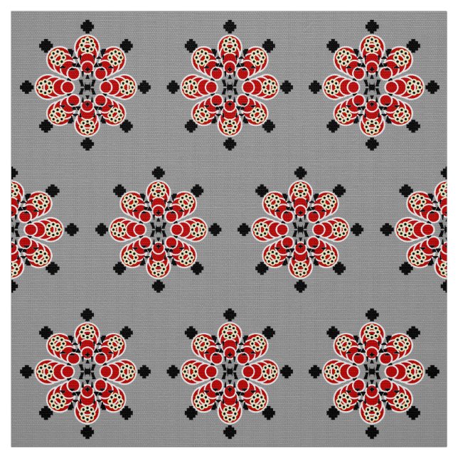 Tecido Mandala, vermelho, preto e Cinza / Cinza (Modelo)