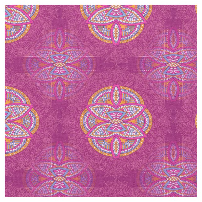 Tecido Mandalas em combinação padrões repetidos cor-de-ro (Detalhe)