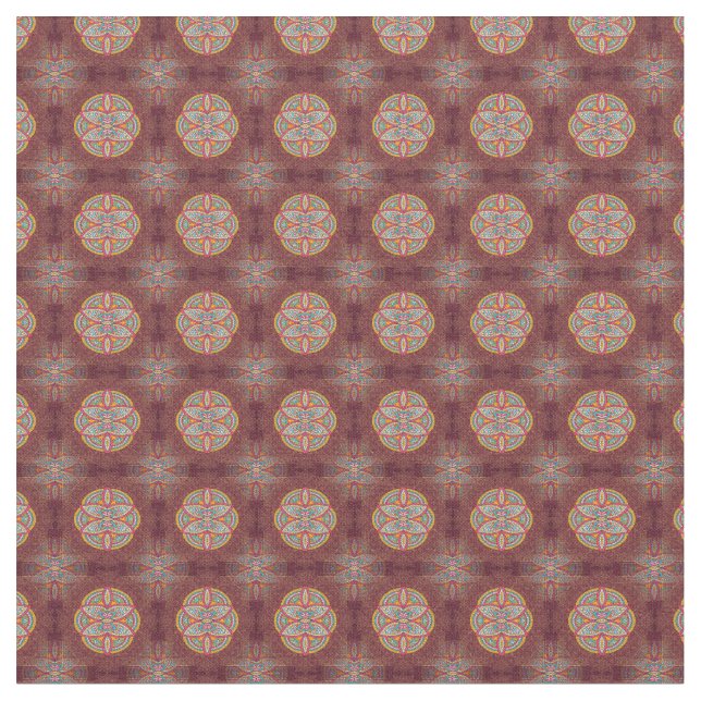 Tecido Mandalas em Maroon repete padrões (Detalhe)