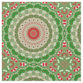 Tecido Mandalas Festivas Vermelhas e Verdes com Simetria 