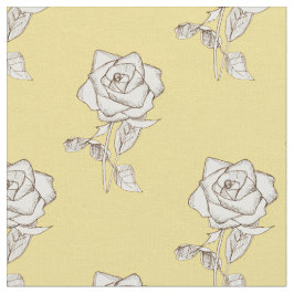 Tecido Manteiga Amarela Rosa Branca Floral