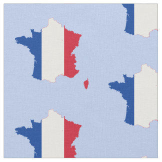 Tecido Mapa da França na Bandeira Francesa na Azul