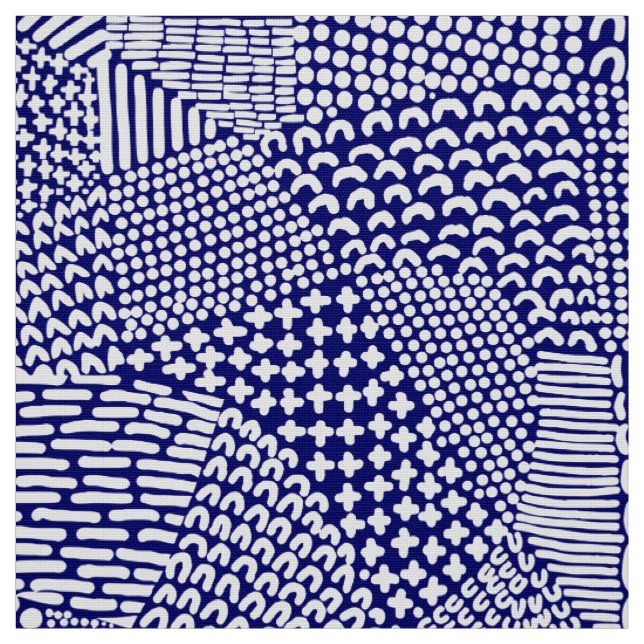 Tecido Mapa de Patches do abstrato - Branco no Azul Profu (Modelo)