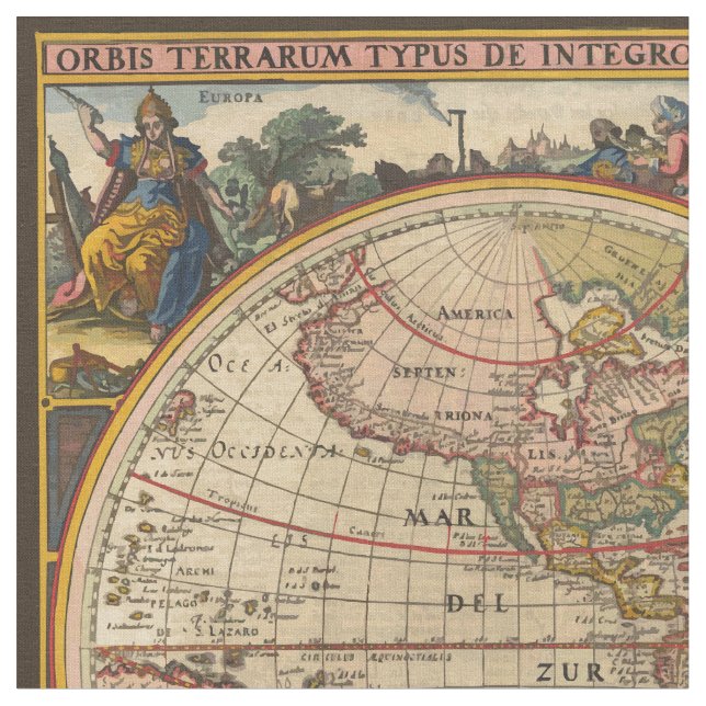 Tecido Mapa do mundo antigo (Detalhe)