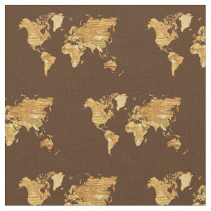 Tecido Mapa do mundo de madeira