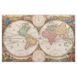 Tecido Mapa Mundial Antiquado com Hemisférios