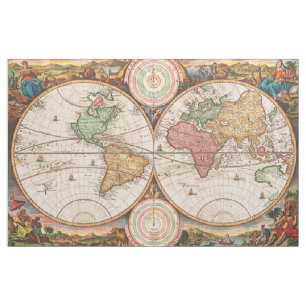 Tecido Mapa Mundial Antiquado com Hemisférios
