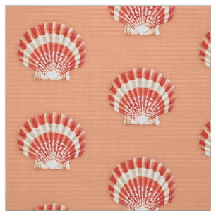 Tecido Mar Shell - alaranjado e branco corais