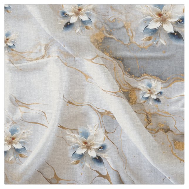 Tecido Marble Silk e Flores Azuis Leves E Moles (Detalhe)