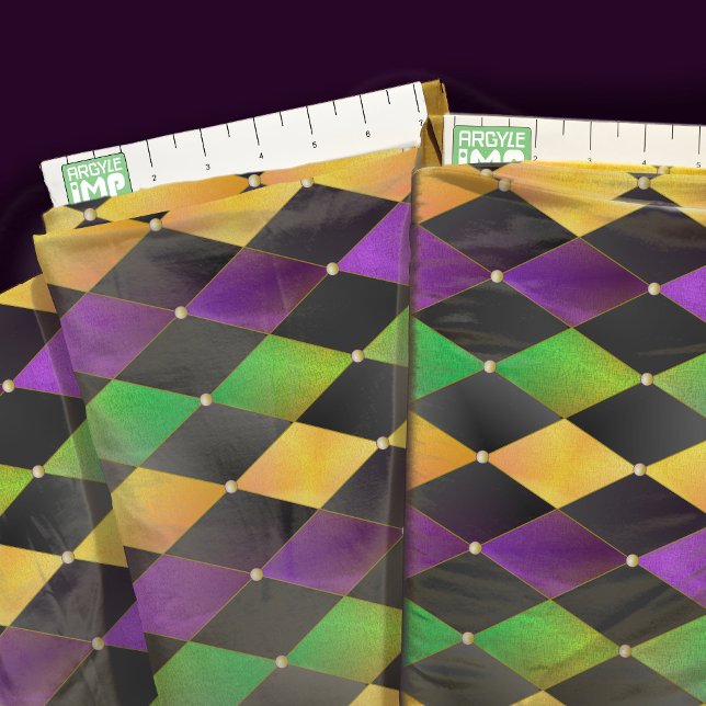 Tecido Mardi Gras Colors Diamond Harlequin Argyle - Preto (close-up with ruler)