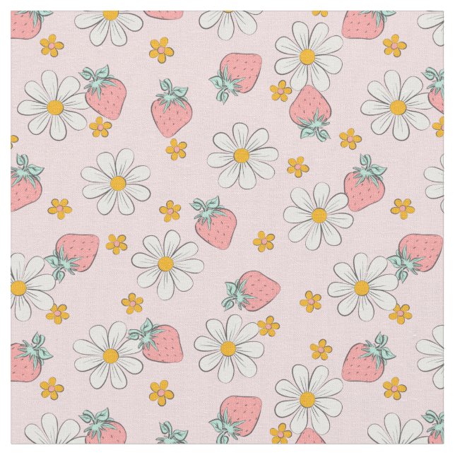 Tecido Margarida Floral de Morango de Verão (Detalhe)