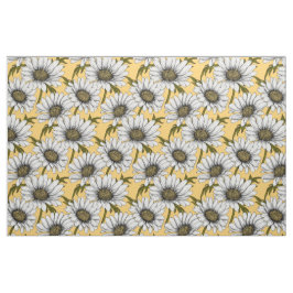 Tecido Margaridas brancas, flores silvestres em amarelo