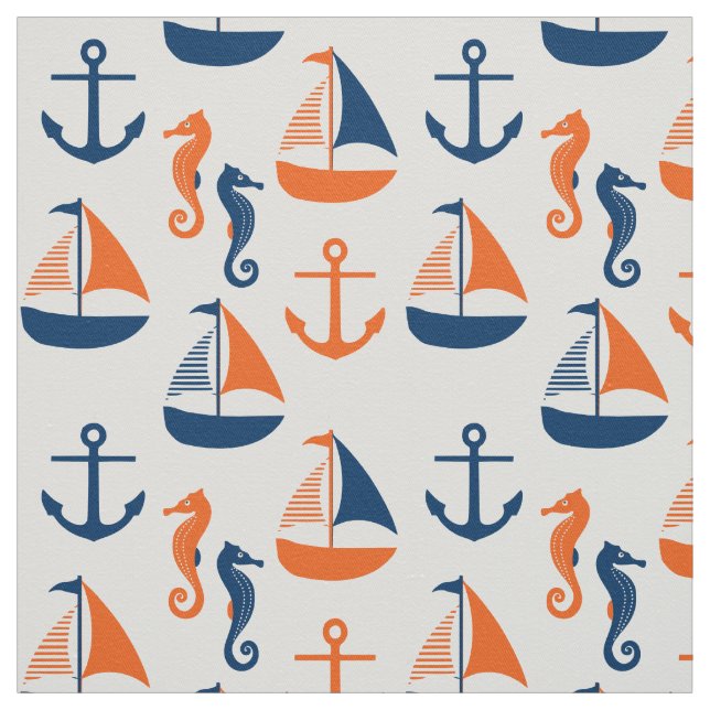 Tecido Marinheiros - Padrão Marinho Azul e Laranja (Modelo)