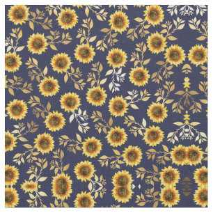 Tecido Marinho Amarelo sunny Dourado Girassóis Girassóis 