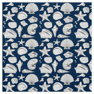 Tecido Marinho Azul Azul Náutico de Desenho de Célula