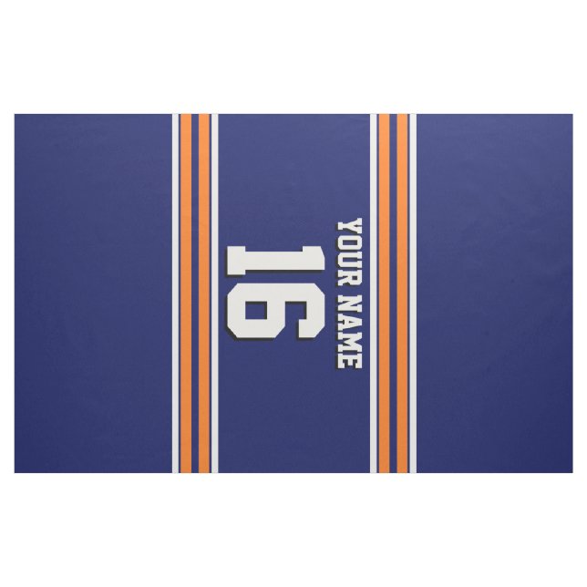 Tecido Marinho Azul com Equipe de White Stripes Laranja J (Jarda)