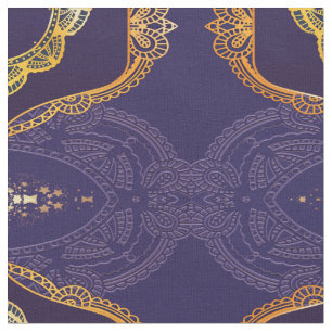 Tecido Marinho Azul e/ou Violeta com Mandalas Douradas