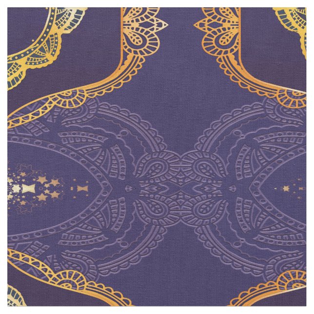 Tecido Marinho Azul e/ou Violeta com Mandalas Douradas (Detalhe)