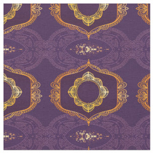Tecido Marinho Azul e/ou Violeta com Mandalas Douradas