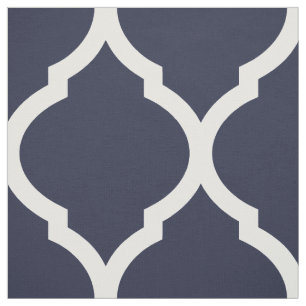 Tecido Marinho Azul Quatrefoil Marroquino Grande Escala