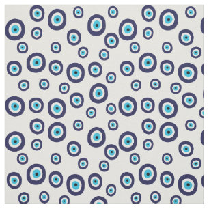 Tecido Marinho de olhos mau Azul e Círculos Aqua Branco