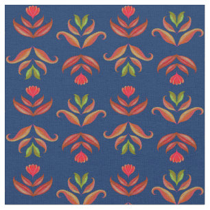 Tecido Marinho Elegante Arte Foliar Floral Russo Cozy Que