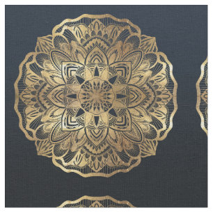 Tecido Marinho Moderno Chic Blue Dourado Mandala