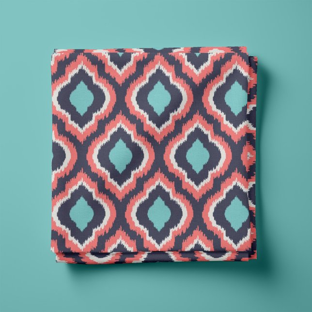 Tecido Marinho Turquoise e Coral Ikat marroquino (Criador carregado)