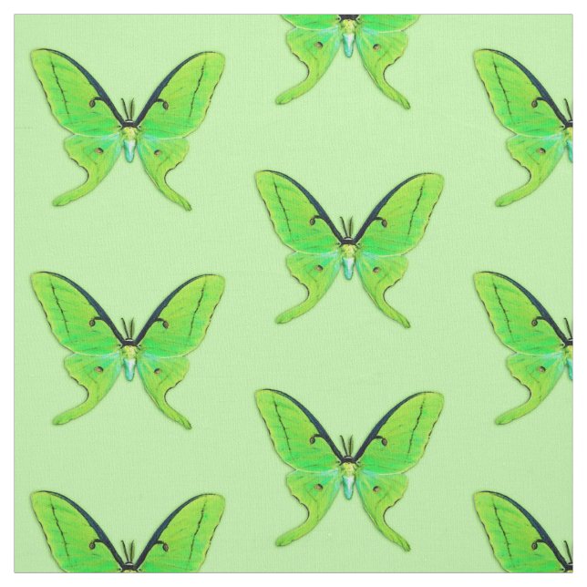 Tecido Mariposa Luna em um fundo verde pálido (Modelo)
