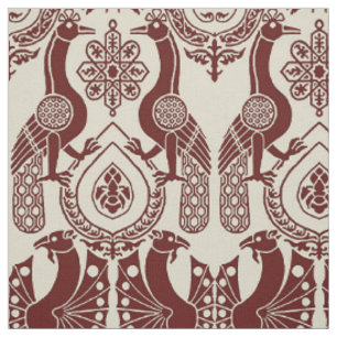 Tecido Maroon e Ivory Medieval Peacocks e Dragões