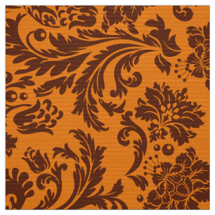 Tecido Marrom elegante e balas florais laranja