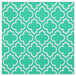Tecido Marroquino verde, branco das caraíbas Quatrefoil