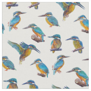 Tecido Martinhos pescatorees pintados em um fundo branco