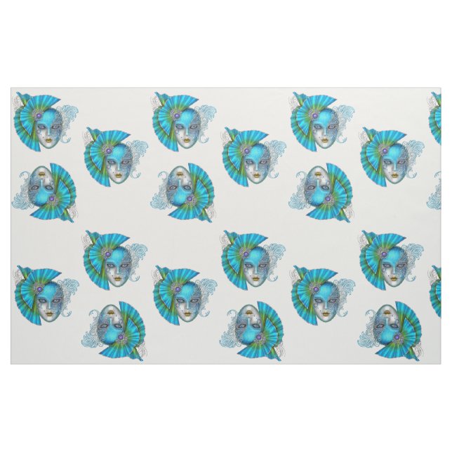 Tecido Mascarada Mardi Gras Mask Teal Blue (Fat Quarter)