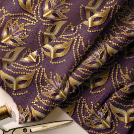 Tecido Mascarada Pattern Miçanga Mask Purple Dourado ID10
