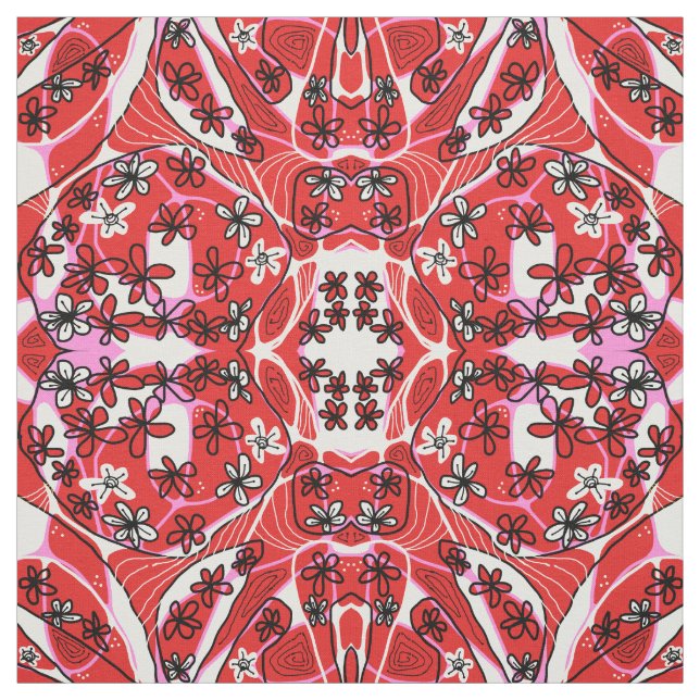 Tecido Máximo Floral Neuro Art - Rosa Vermelho (Modelo)