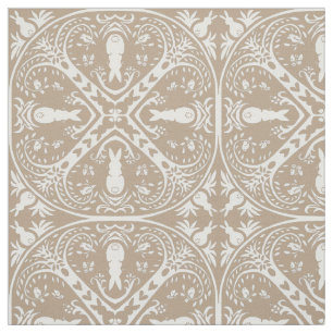 Tecido Medalhão de Coelho Branco de Taupe Neutro Design