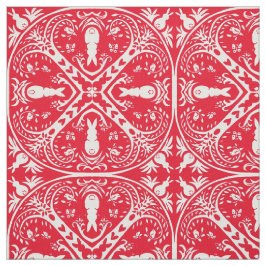 Tecido Medalhão de Coelho Vermelho Natal Design Winter