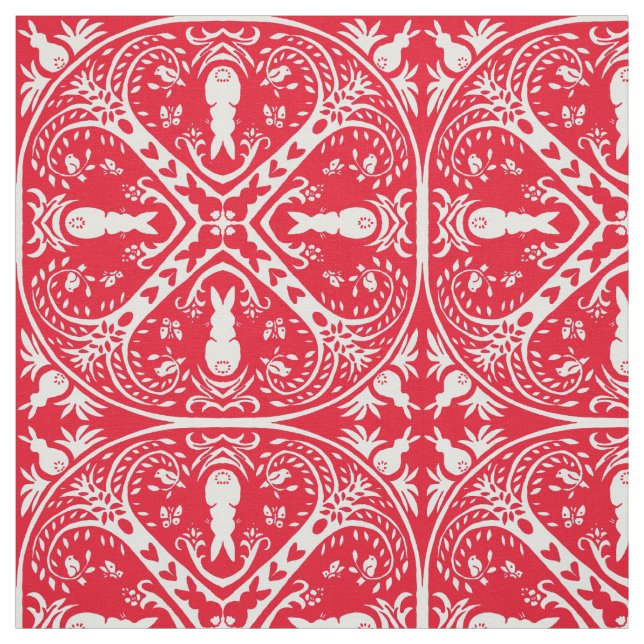 Tecido Medalhão de Coelho Vermelho Natal Design Winter (Modelo)