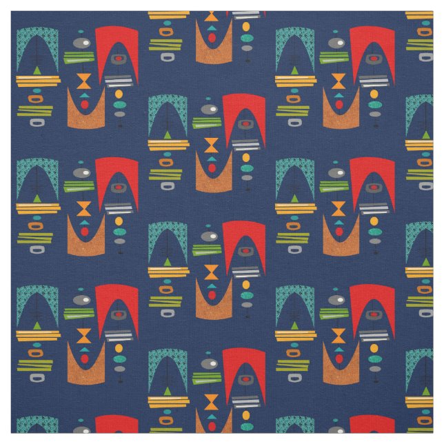 Tecido Médio Marinho de Tiki Moderno Azul (Modelo)